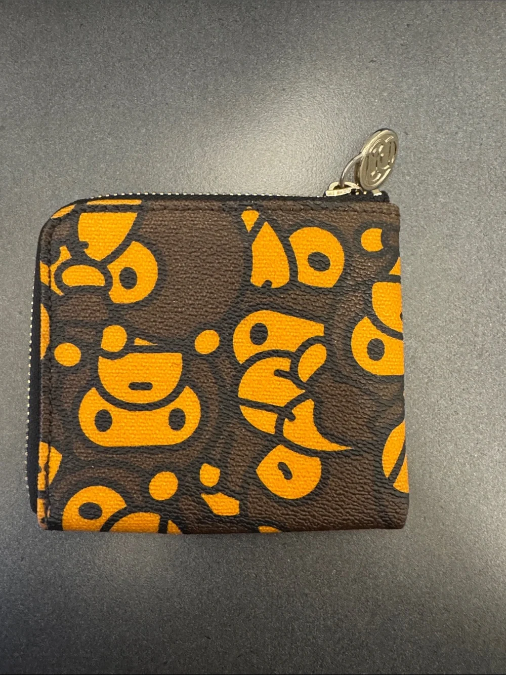 BAPE Wallet with Orange Monkey Pattern - Zip Coin Pouch